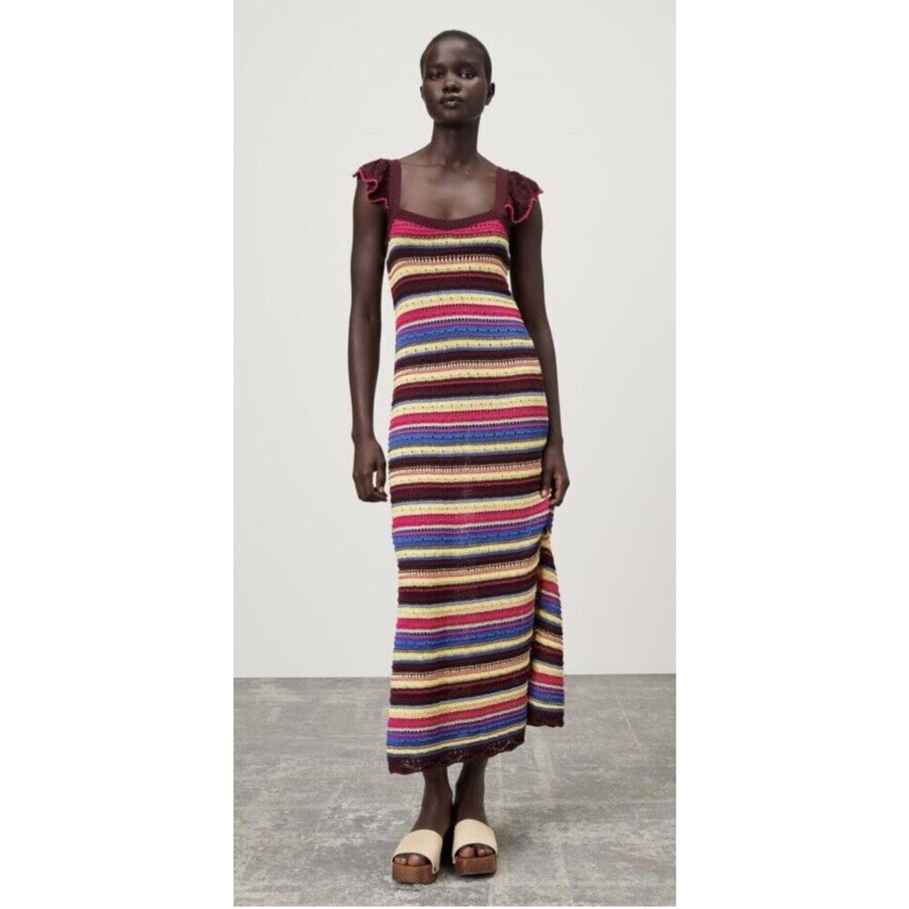 Women's Zara Special Edition Crochet Knit Striped Maxi Dress NWT New Small